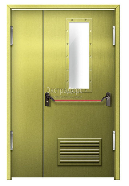 Противопожарная дверь EI 60 дымогазонепроницаемая стальная со стеклом, антипаникой и решеткой в Химках  купить